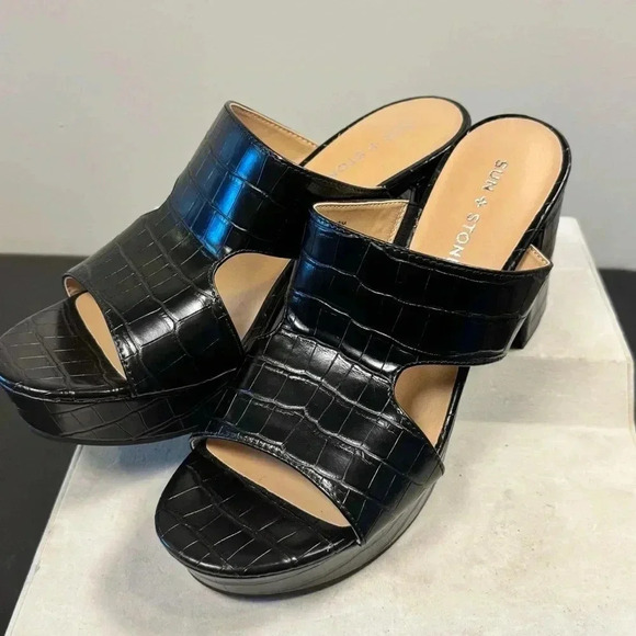 Şun and Stone Dariaa Womens Faux Leather Cut-Out Mule Sandals size 10 black - Picture 14 of 14